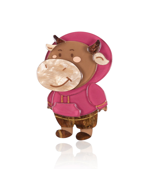 Pink Hoodie Ox Brooch