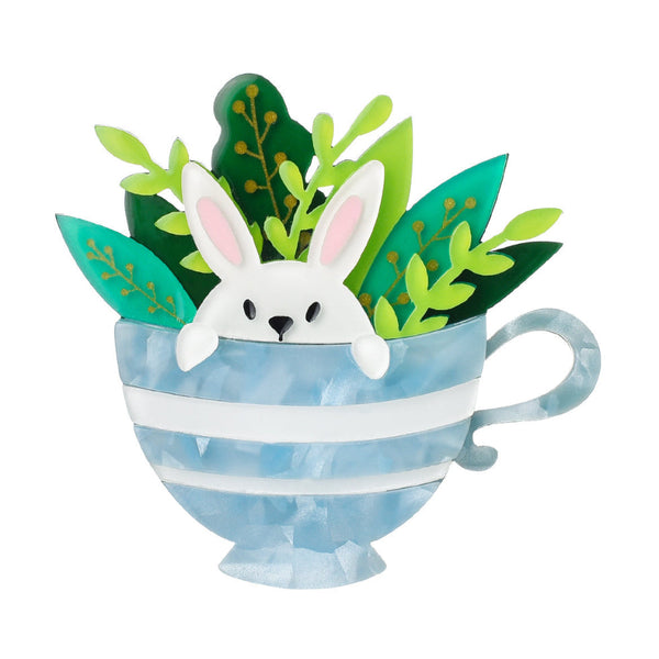 Bunny In A Cup Resin Brooch