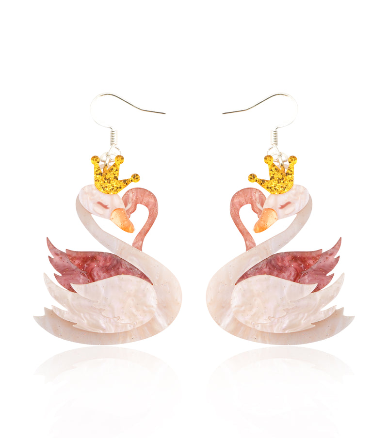 Peach Blossom Swan Earrings