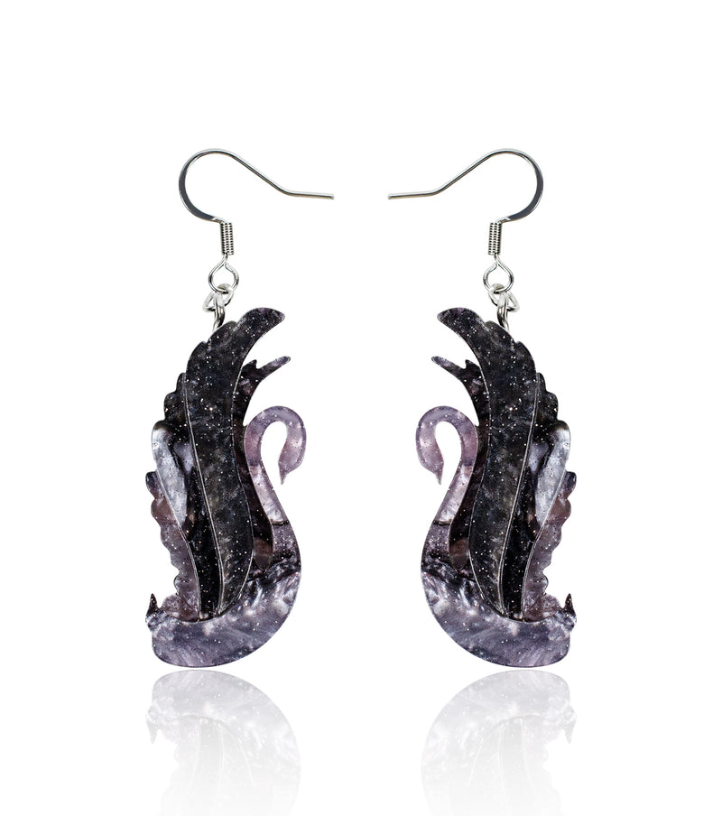 Midnight Ink Swan Earrings