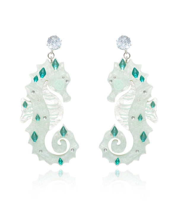 Icy Blue Glitter Seahorse Earrings