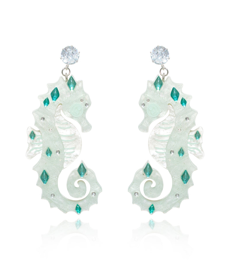 Icy Blue Glitter Seahorse Earrings
