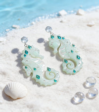 Icy Blue Glitter Seahorse Earrings